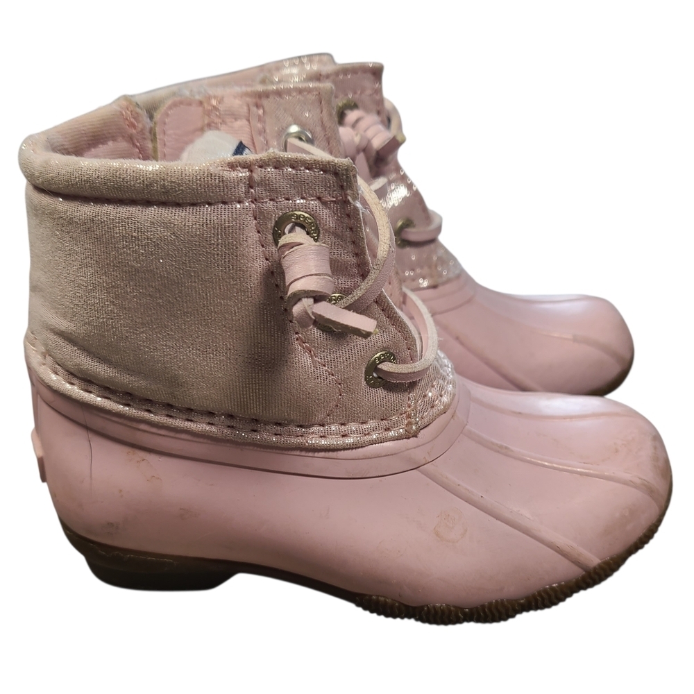 Sperry Kids Pink Glitter Duck Boots Size 8 Waterproof Rain Shoes - Picture 6 of 14